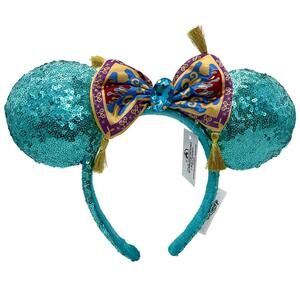 Disney Aladdin Jasmine Magic Carpet Bow Sequin Palace Green Minnie Ears Headband